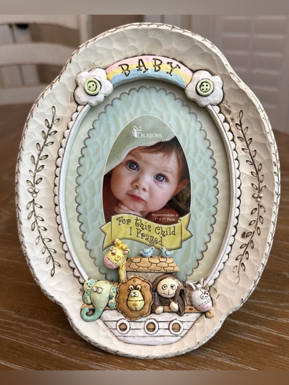 Baby Picture Frame with Noah's Arc 3D Pastel Accents